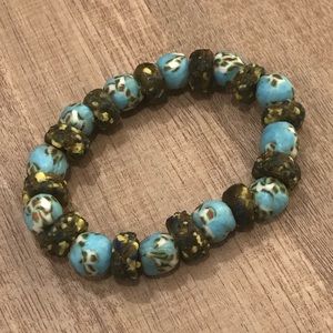 Green and Blue Patterned Stretchy Bracelet